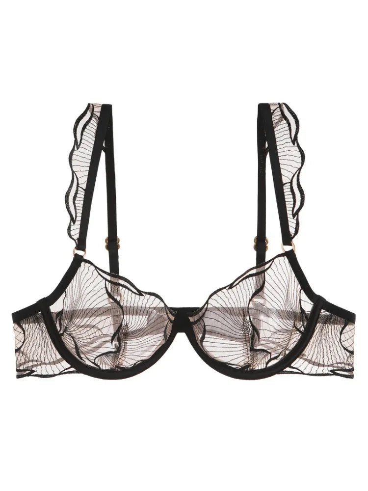 wholesome but hot French Lace Bra Set Flower Embroidery Ultra Thin Push Up Wirefree Niche Comfort CA Delivery S-XL MOYISU 32-38
