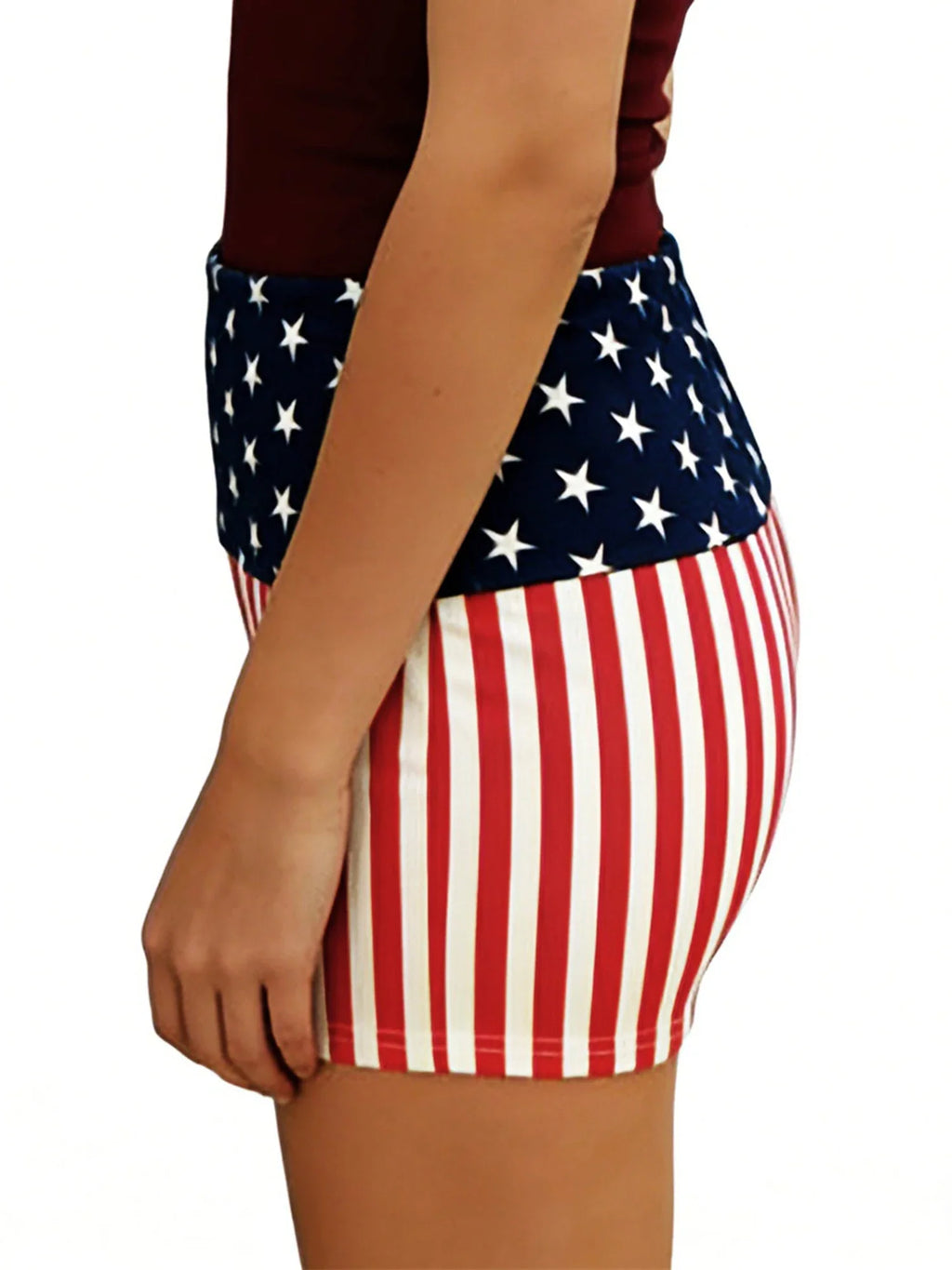 Women’s Streetwear Shorts Patriotic Shorts Casual Fold-Over Waist Stars and Stripes Print Slim Fit Shorts