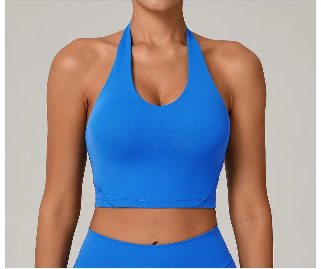 Women Fitness Sports Bra Halter Top High Support Push-up Open Back Gym Bra Shockproof Running Fitness Yoga Workout Underwear