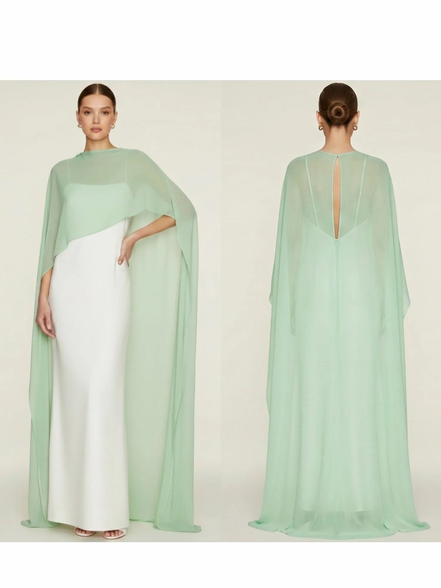 Women's Sheer Chiffon Cape Bat Sleeve Floor Length Shawl Elegant Cover Up Tops Party Evening Cape Blouse f
