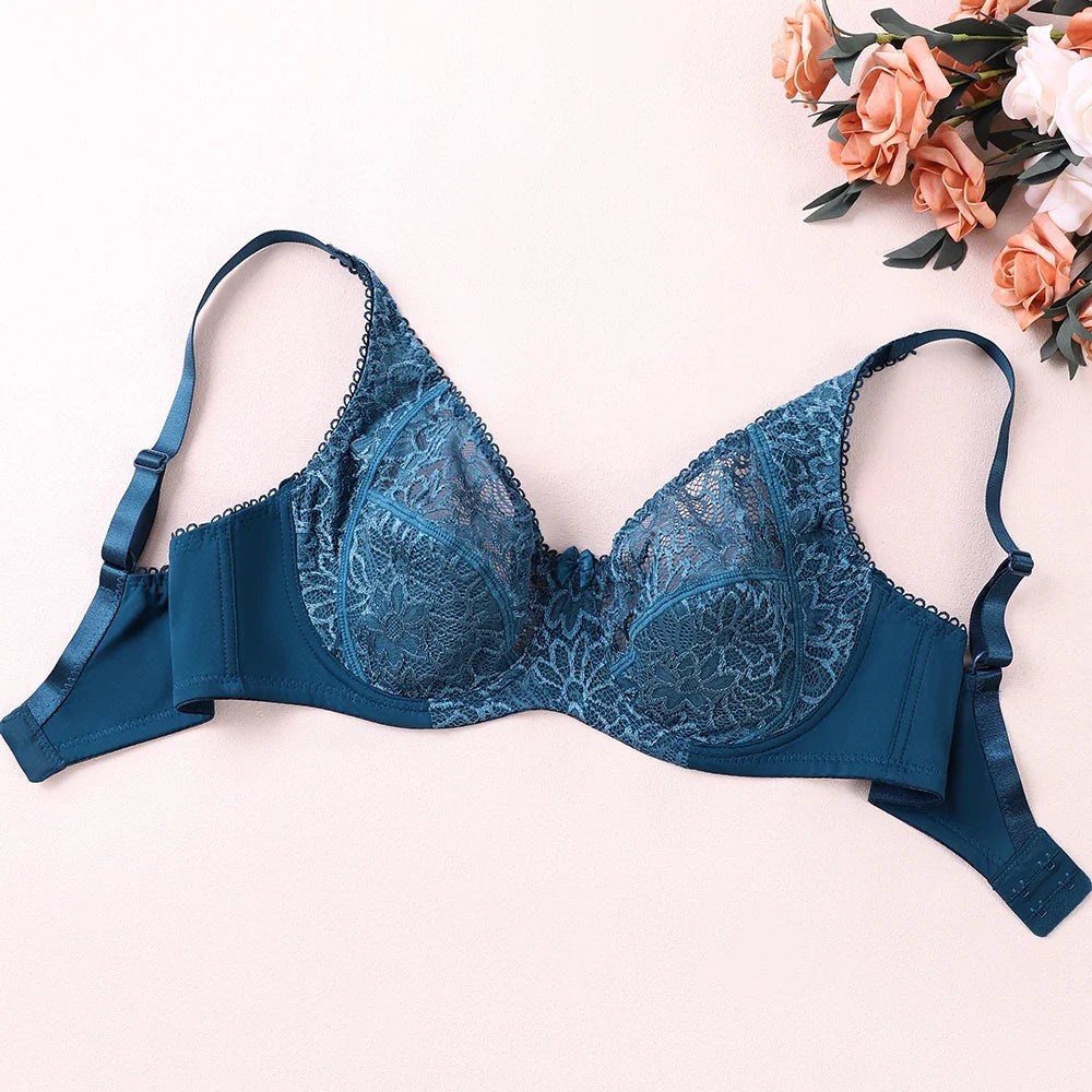 3 Pcs Womens Bras Ultra-Thin Perspective Lace Sheer Plus Size Bra Underwire Sexy Underwear Lingerie BH Tops D E F Cup
