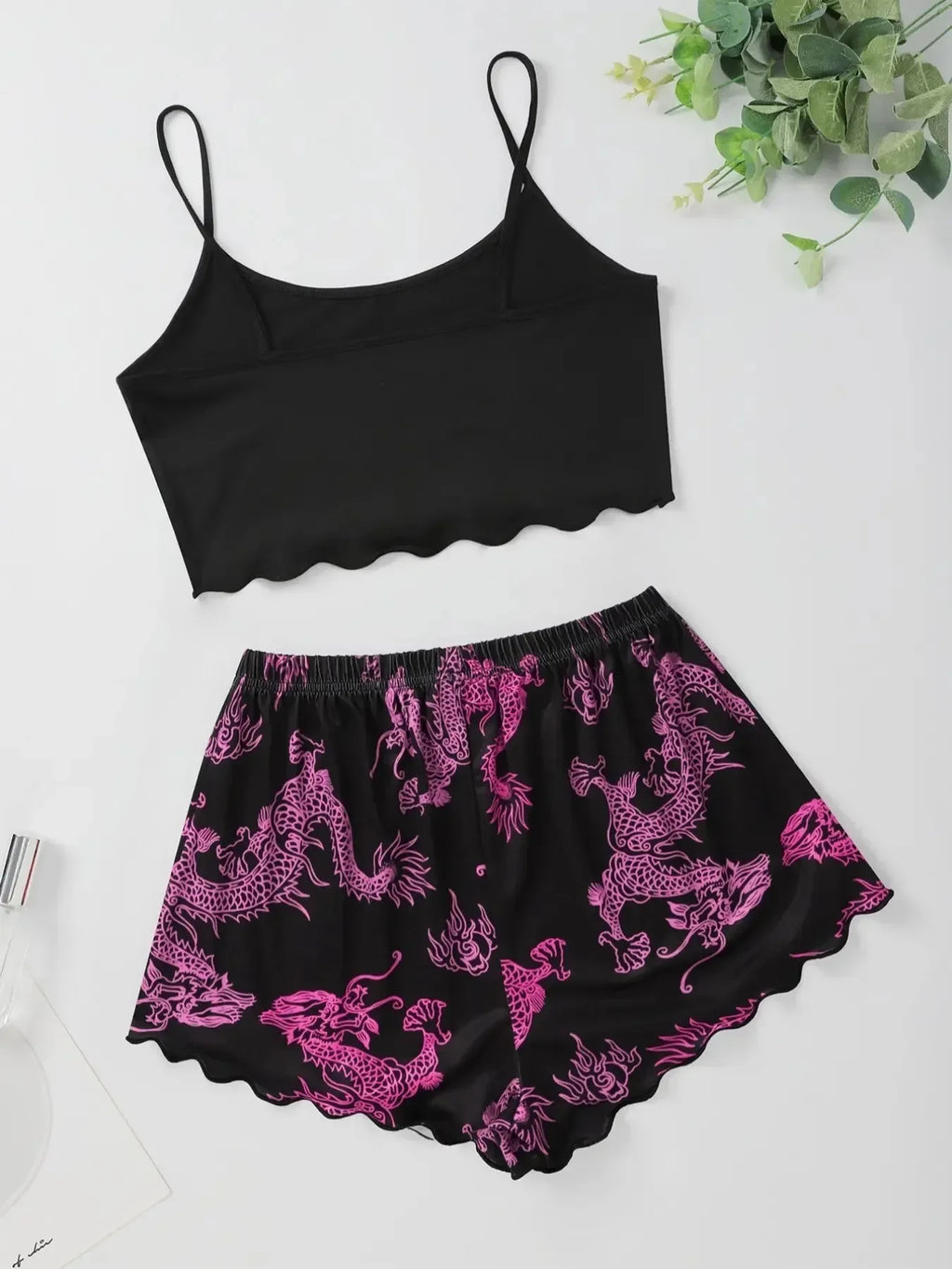 Summer Pajamas Set for Women Nightwear Sexy Dragon Printed Vest Halter Top Shorts Suit Homewear Sleepwear Loungewear
