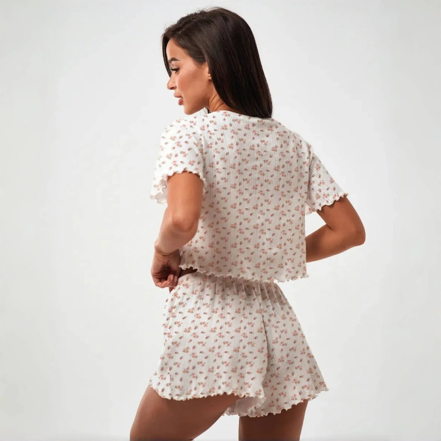 Women's Sleepwear Summer Sexy Hollow Women Pajamas Shorts Set Short Sleeve Cotton Pajamas Breathable Comfortable Homewear Set