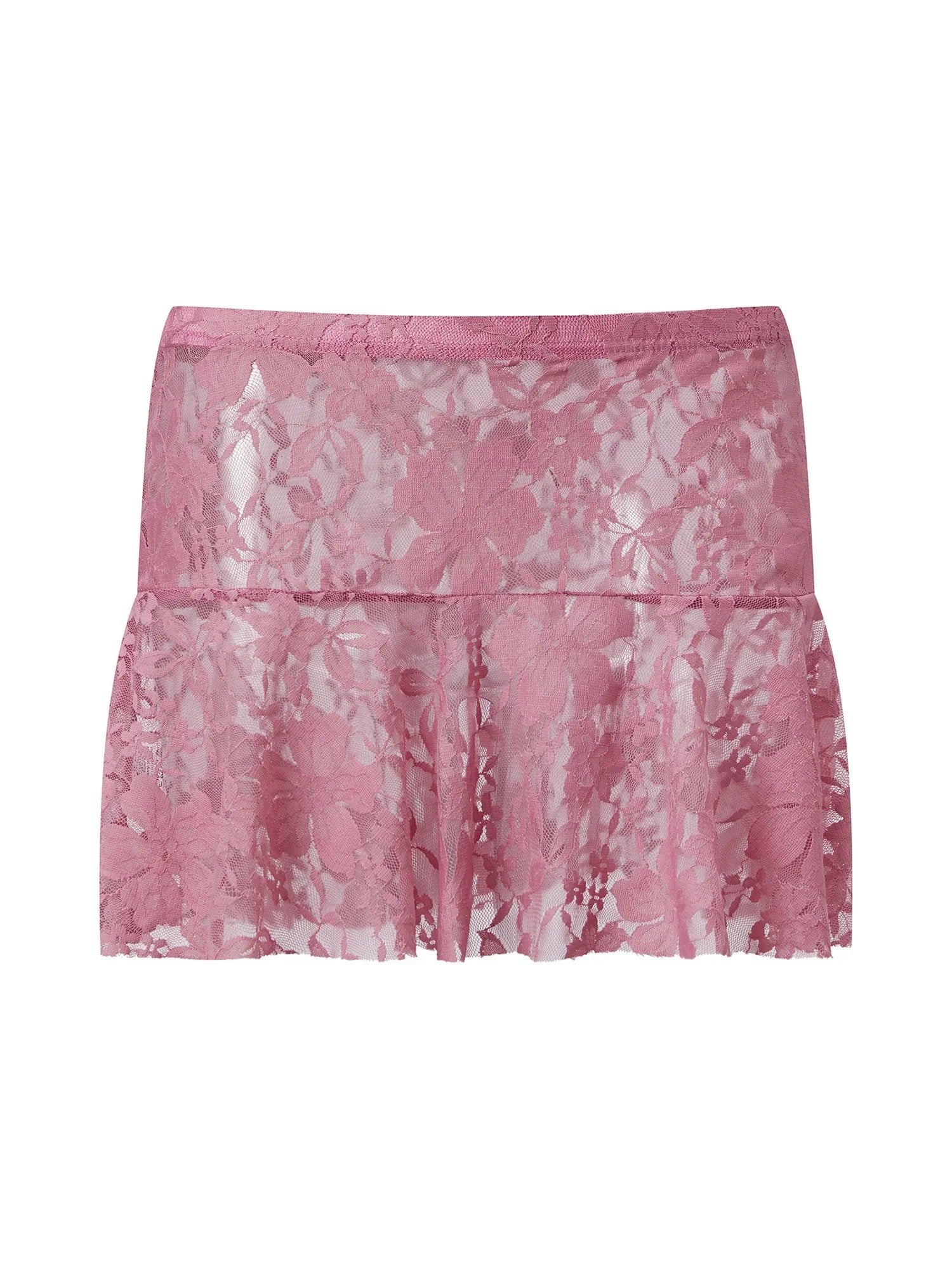 Summer Women Mini Skirts Floral Lace Sheer Elastic Waist A-line Skirt for Beach Vacation Club Cover-ups Streetwear