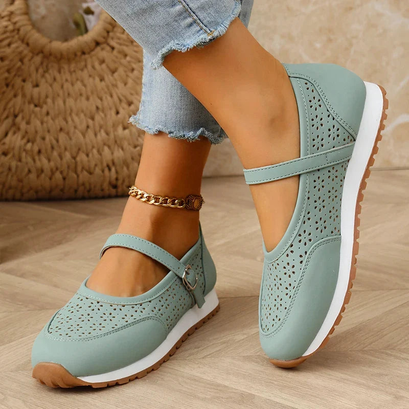 White Hollow Out Platform Sneakers Women 2025 Plus Size 36-43 Breathable Sports Shoes Woman Comfort Non Slip Walking Flats Mujer