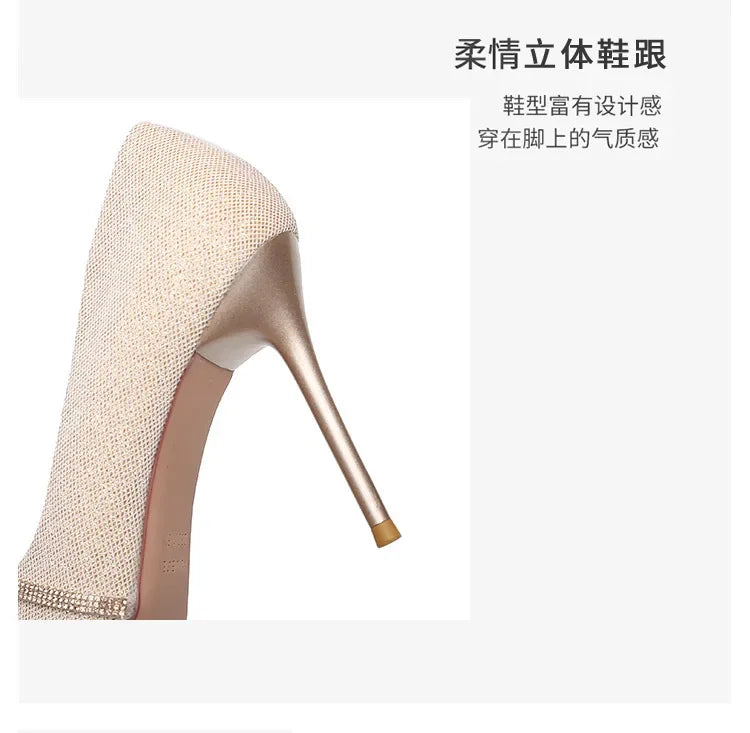 High Heels Women with  Spring and Autumn Pointy Women's Shoes Dress Wedding Shoes Temperament Banquet Single Shoes