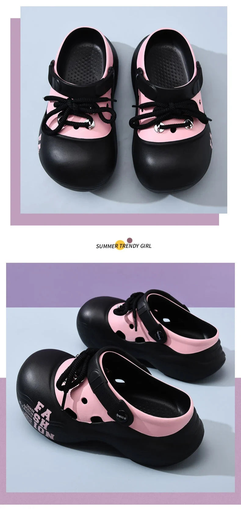 2026 New DIY Lace-up Fashion Clogs For Women Platform Slippers Thick Sole Summer Shoes Female Street Sandals Home Beach Slides