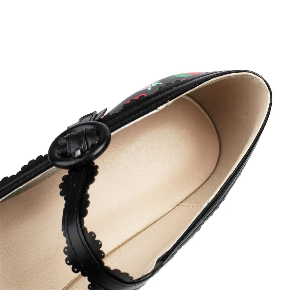 Big Size 43 High Quality Women's y2k Block High Heels Sweet Strawberry Print Mary Jane Pumps Black Pink Platform Lolita Shoes