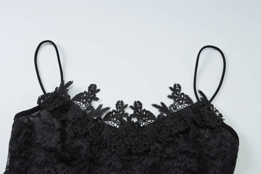 FDYOUI Spaghetti Strap See-through Mesh Dress Women Sleeveless Lace Patchwork Mini Party Dresses White Black Night Club Outfit