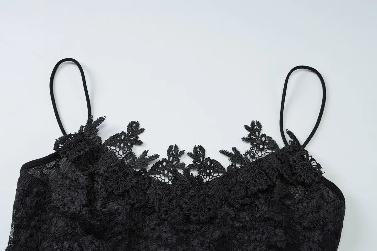 FDYOUI Spaghetti Strap See-through Mesh Dress Women Sleeveless Lace Patchwork Mini Party Dresses White Black Night Club Outfit