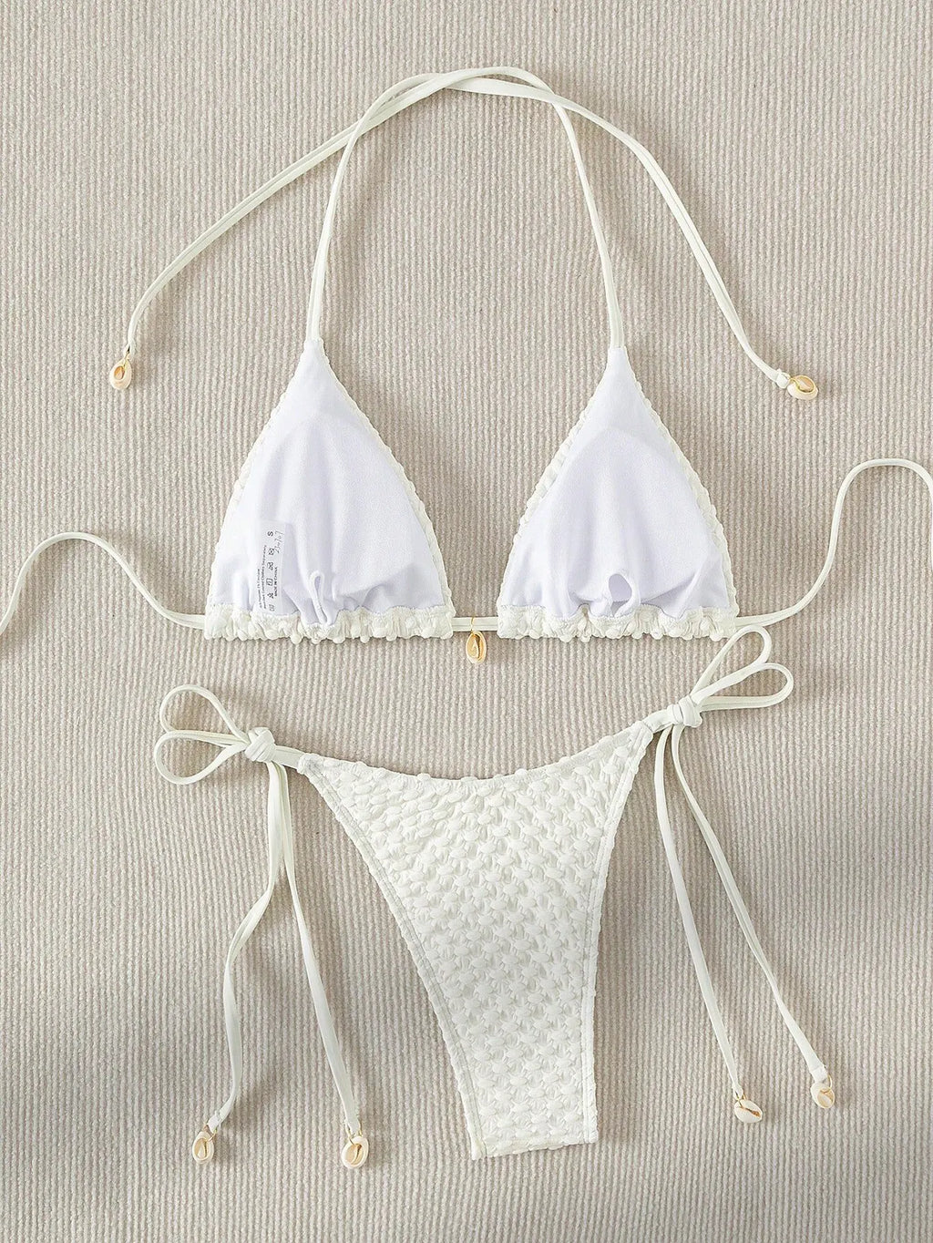DEKA Tie Side Thong Swimwear New Sexy Bikini Set White Shell Designer Swimsuit Halter Push Up Micro Bikinis Summer Bathing