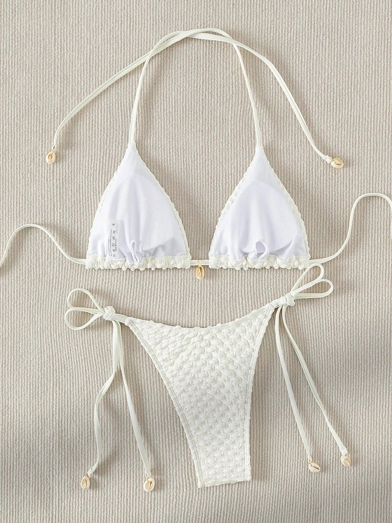 DEKA Tie Side Thong Swimwear New Sexy Bikini Set White Shell Designer Swimsuit Halter Push Up Micro Bikinis Summer Bathing