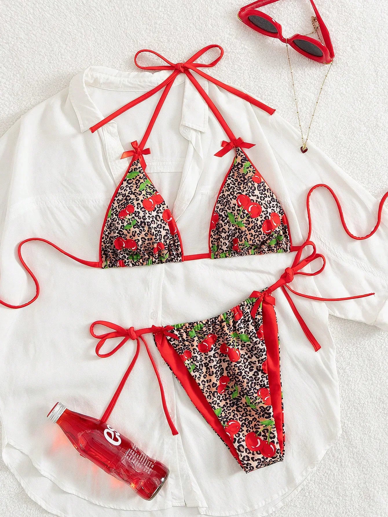 Sexy Red Leopard Print Bikini Set Women Tie Strap Push Up Bra Bandage Triangle Swimsuit Beach Bathing Suit Holiday Swimwear 2026