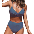 Bikini Set Women's 2 Piece Swimwear Cross Ruched V Neck High Waisted Push Up Bikini 2025 New Beach Vacation Ladies Bathing Suit
