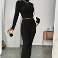 Stand Collar Navel T-shirt and Trumpet pants
