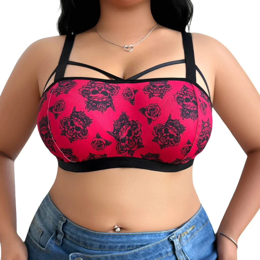 1pcs Plus Size 1XL-4XL For Big Breast Female Underwear Thin Unlined Sexy Lingerie Breathable Brassiere Print Decor Women's Bras