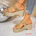Fashion Gold Woven Wedge High Heel Sandals Women Summer Chunky Platform Slippers Woman Plus Size Comfortable Thick Heels Sandals