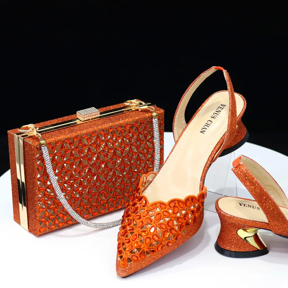 Doershow beautiful Italian Shoe and Bag Set New Shoes and Bag Set In Italy gold Color Italian Shoes with Matching Bags! HFG1-10