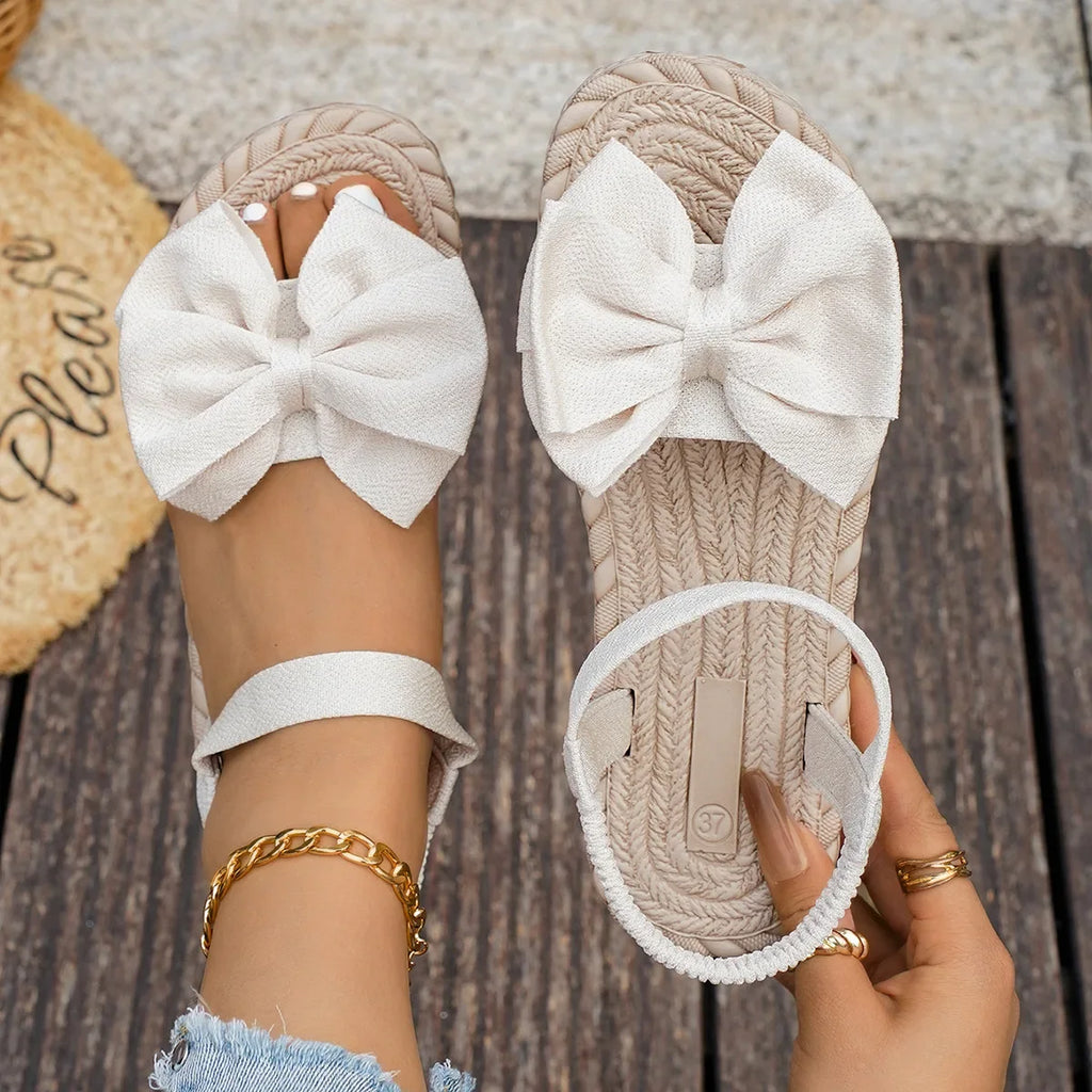 Flat Sandals Fashion Beach Slippers Outdoor Bow Tie Flat Shoes Home Women Anti-slip Trend Sandals Lightweight Sandals