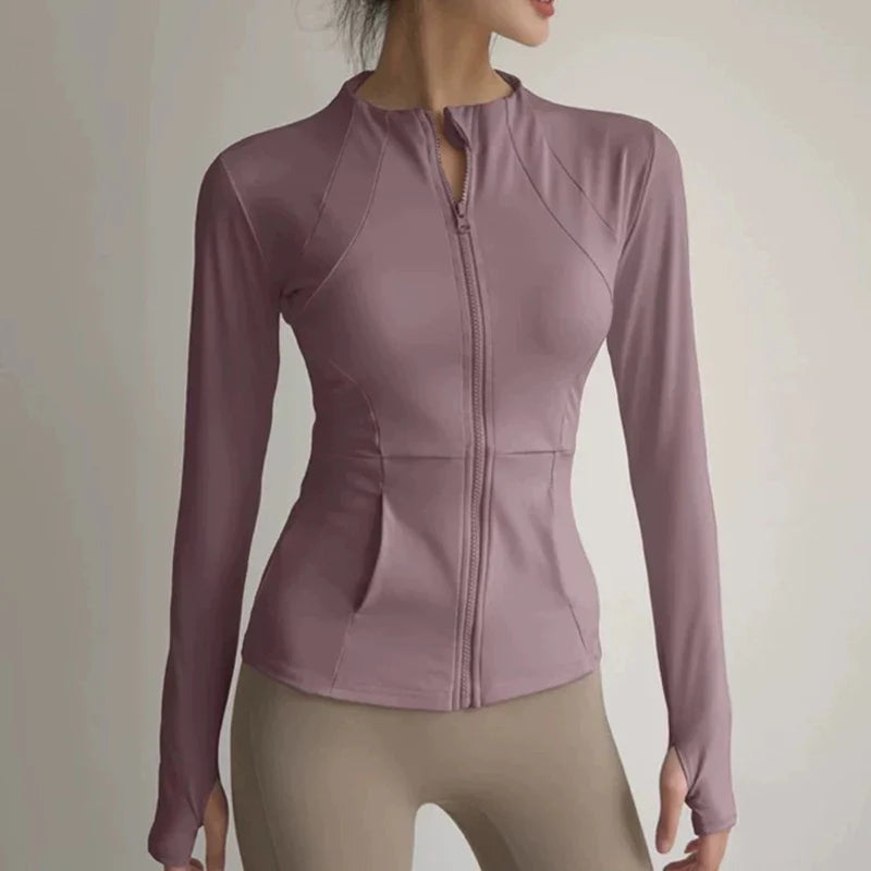 Women's Slim Fit Quick Dry Yoga Fitness Jacket Professional Running Sports Long Sleeve Top for Slimming Effect