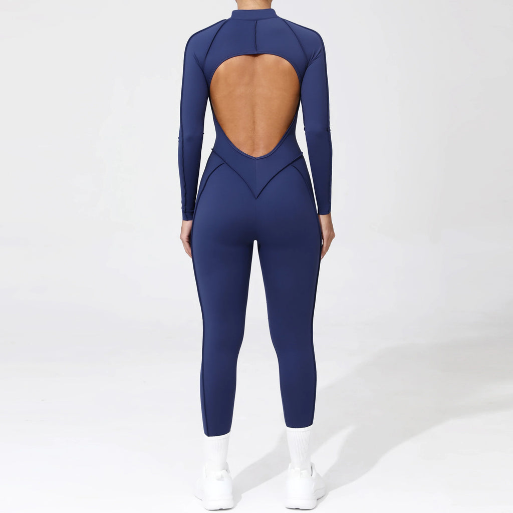 Padded Women Long Sleeve Sport Yoga Jumpsuit Workout Clothes for Women Sportwear Backless Zipper Fitness Gym Outfit