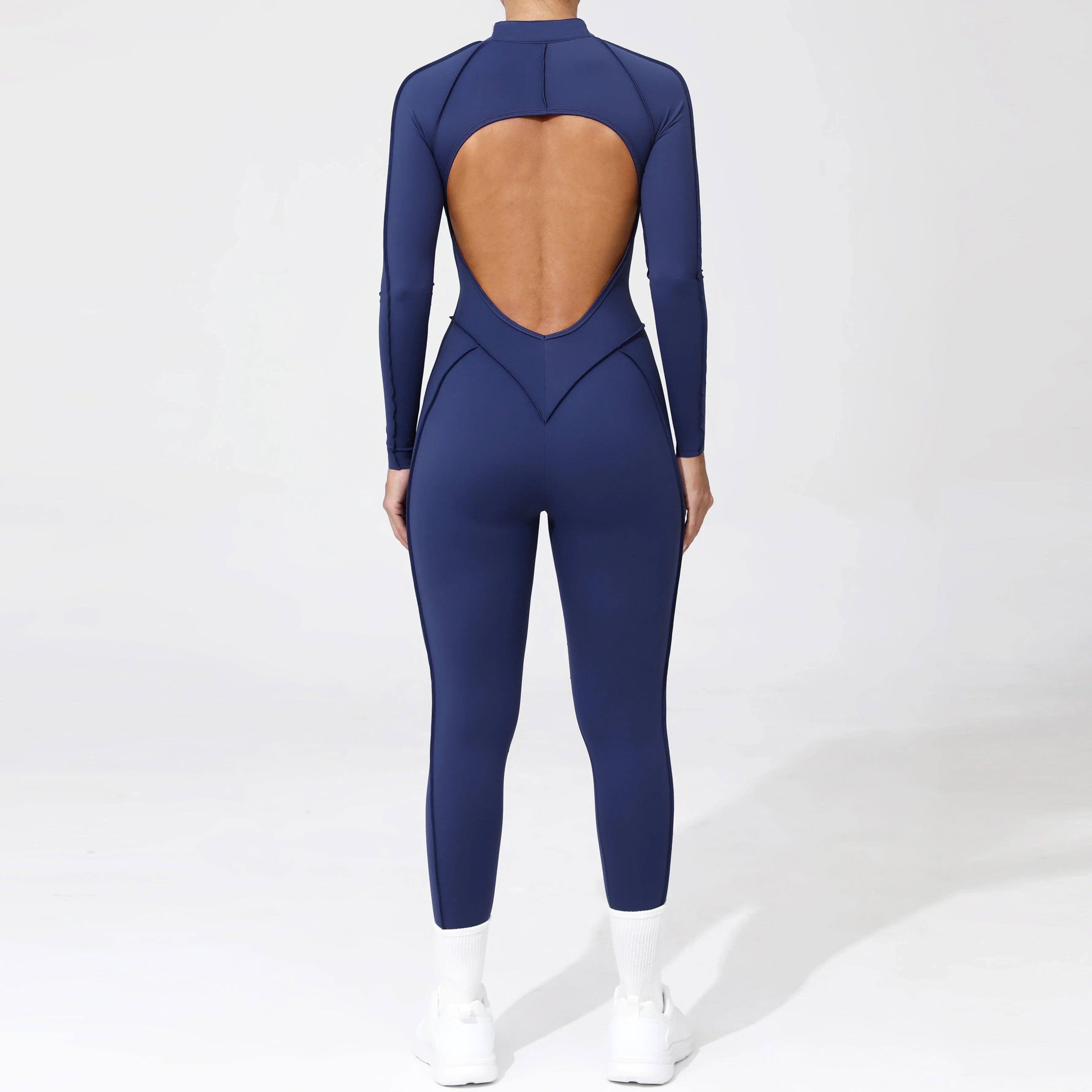 Padded Women Long Sleeve Sport Yoga Jumpsuit Workout Clothes for Women Sportwear Backless Zipper Fitness Gym Outfit