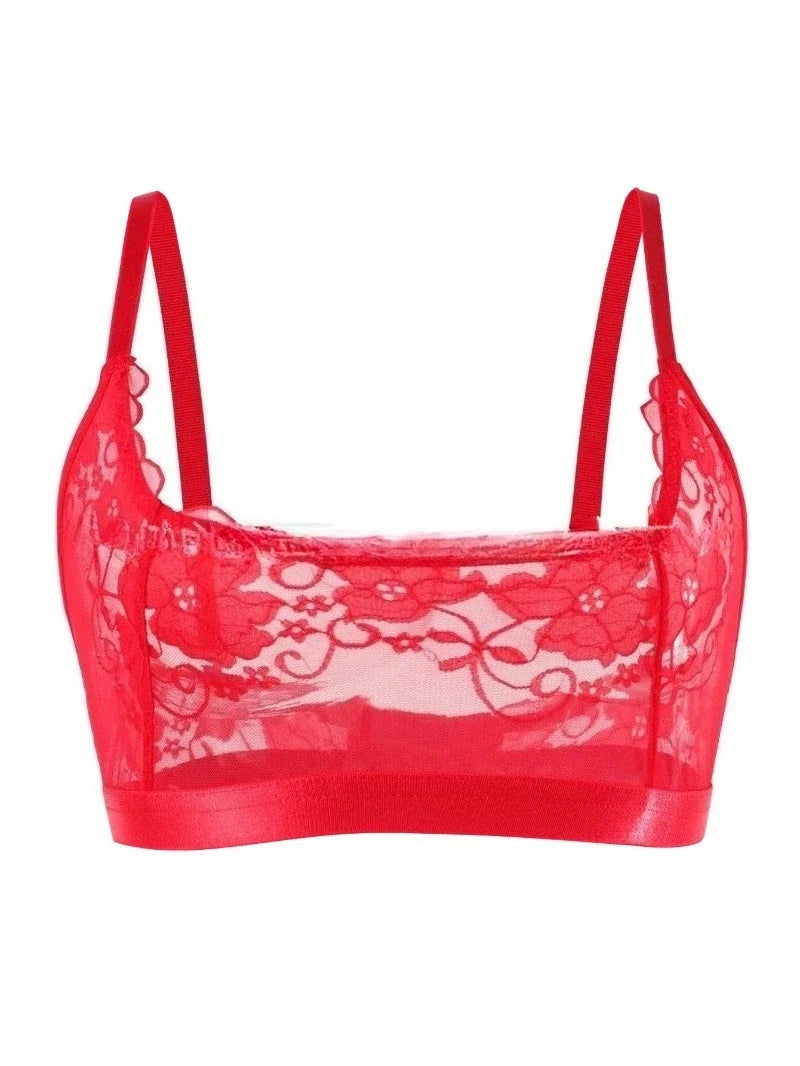1pcs Sheer Floral Lace Wire-Free No Pad Bra Underwear Adjustable Strap Unlined Brassiere Sexy Lingerie Elegant Women's Bras