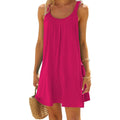 Summer Women's Loose Short Dress for Beach Solid Color Sleeveless Backless U Neck Casual Dress Beachwear