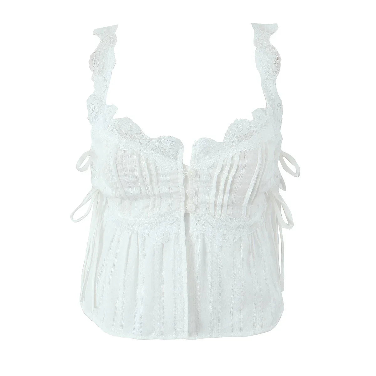 Foridol White Lace Tops for Women Summer Casual Side Tie Up Cotton Camis Top Buttons Casual Beach Vacation New Tops