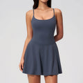 Women Tennis Dress with Shorts Pocket Square Neck Hollow Back Sleeveless One Piece Sports Outfit Fitness Pleate Mini Dresses