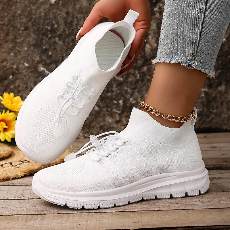 Breathable White Sport Sneakers Women Plus Size 43 Mesh Platform Running Shoes Woman 2026 Soft Thick Sole Walking Shoes Ladies