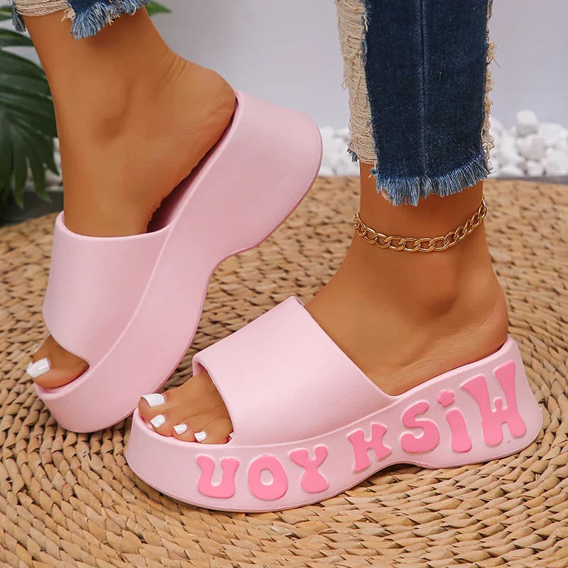 Thick Bottom Cloud Slippers Women Summer Fashion Print Wedge Platform Slides Woman Sandals 2025 Non-Slip Soft Sole Beach Shoes