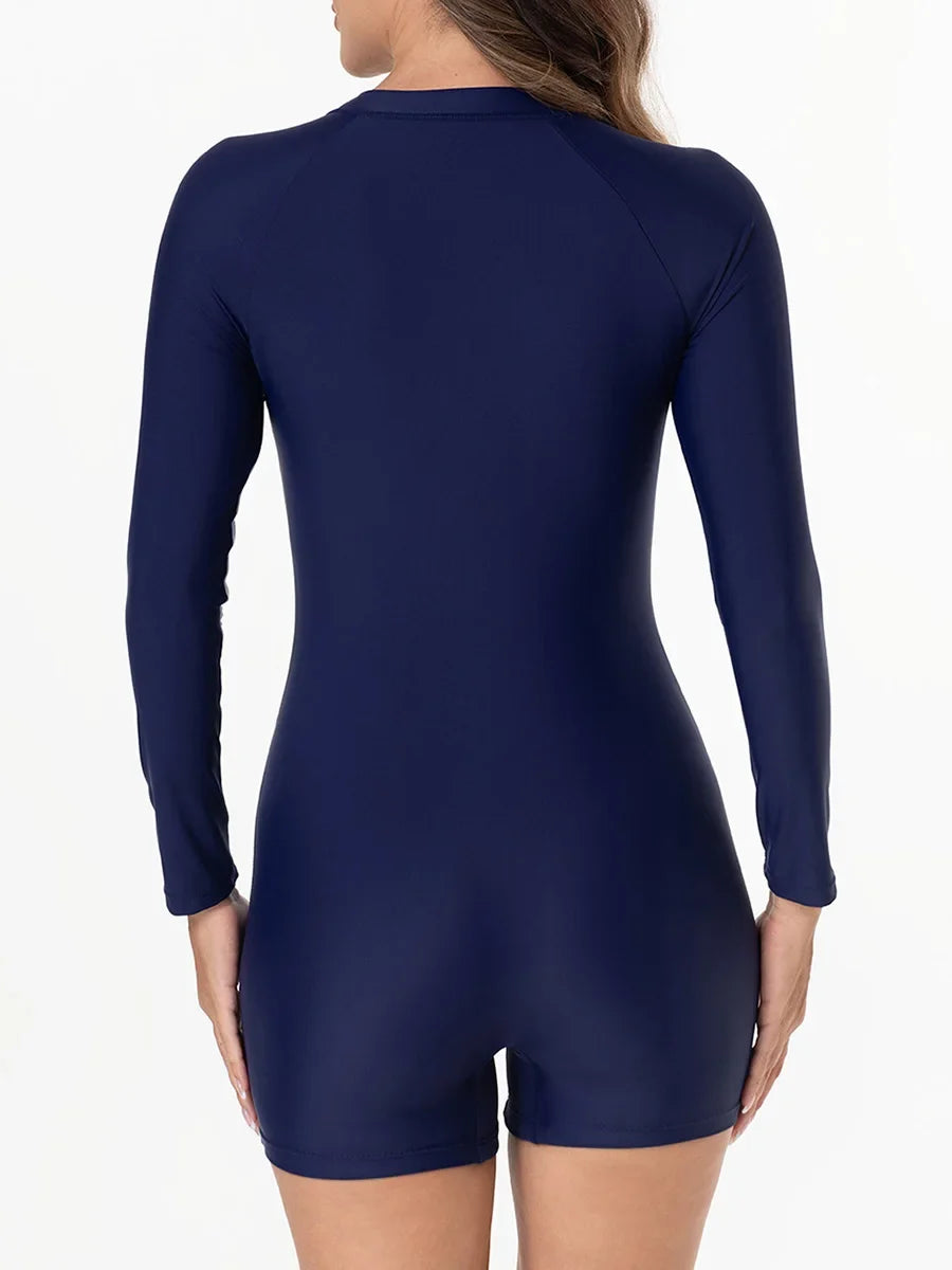 2026 Zipper Slim Swimsuit Women Long Sleeves One Piece Swimwear Female Bather Bathing Swimming Swim Surf Suit Beachwear