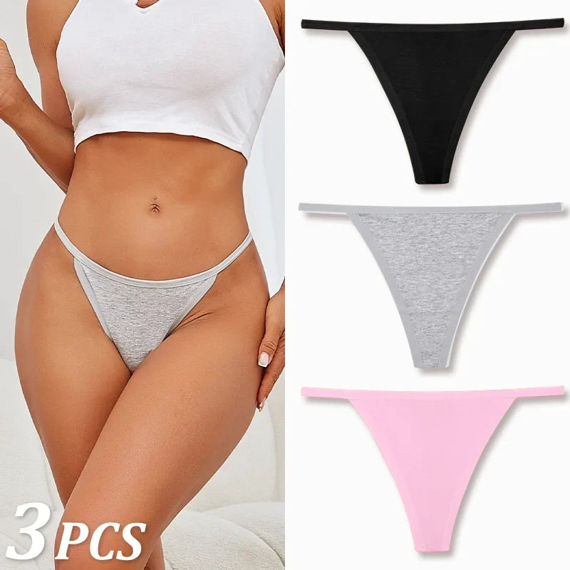 3PCS Seamless Cotton Thong Women Thin Strap Low Waist High Flexibility Panties Sexy Underwear Ladies Briefs T-back Soft Women