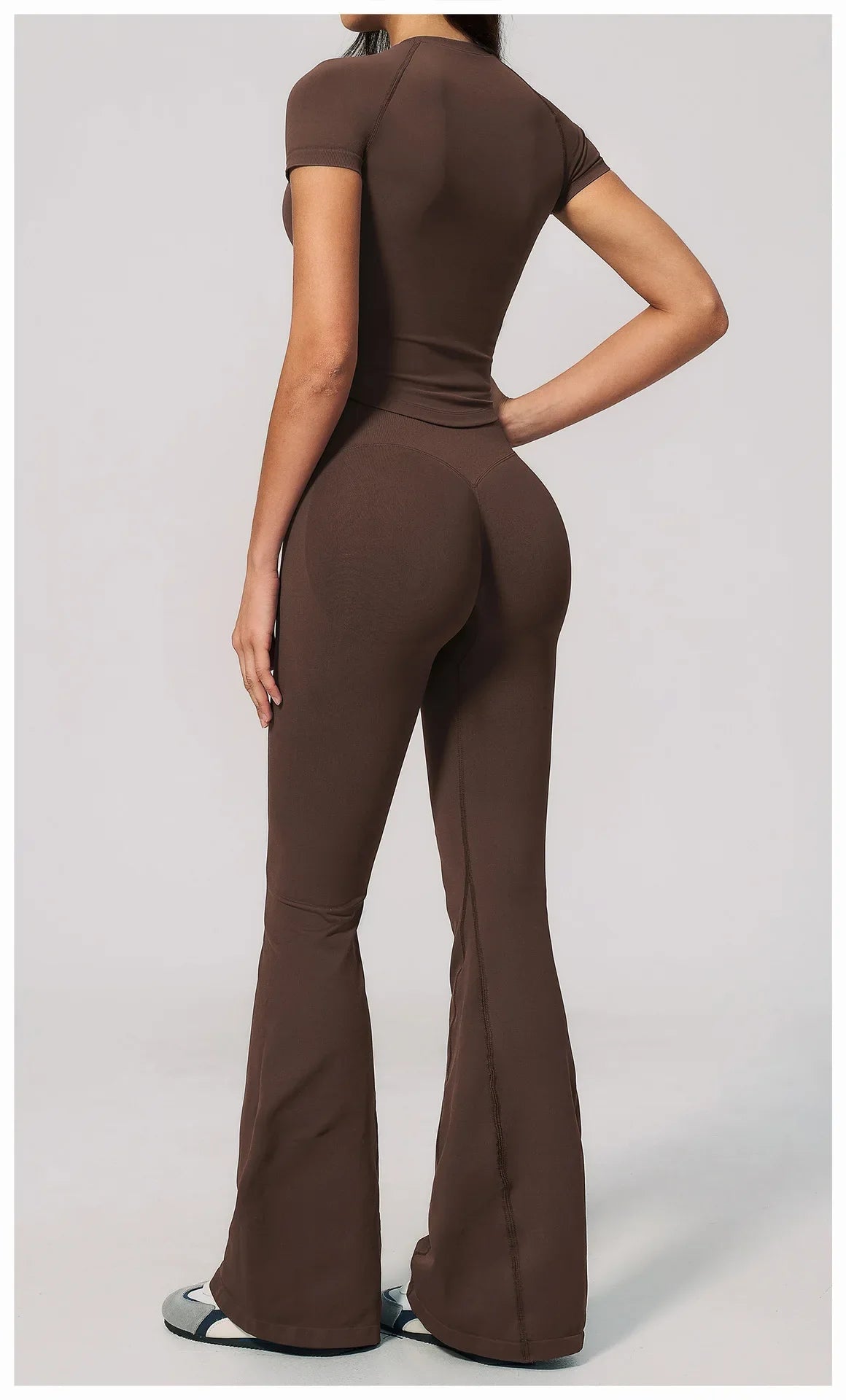Seamless High Elasticity Yoga Sets Women Short Sleeve O Neck Sports T Shirts Workout Outfits Running Wide Leg Pants Fitness Suit