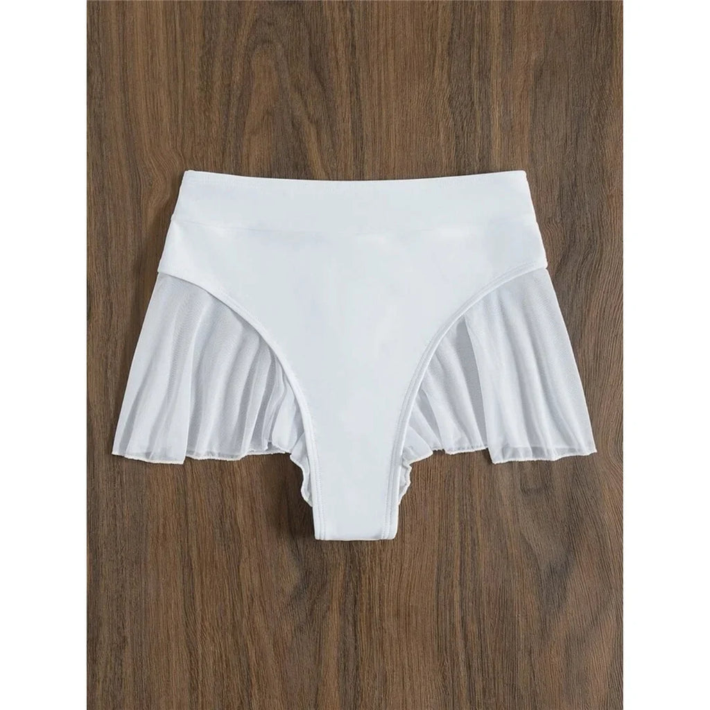 New Sexy Ruffled Mini MIcro Thong Bikini Bottom Swim Brief Women Swimwear Female Bather Brazilian Tanga Panties Underwear V4267