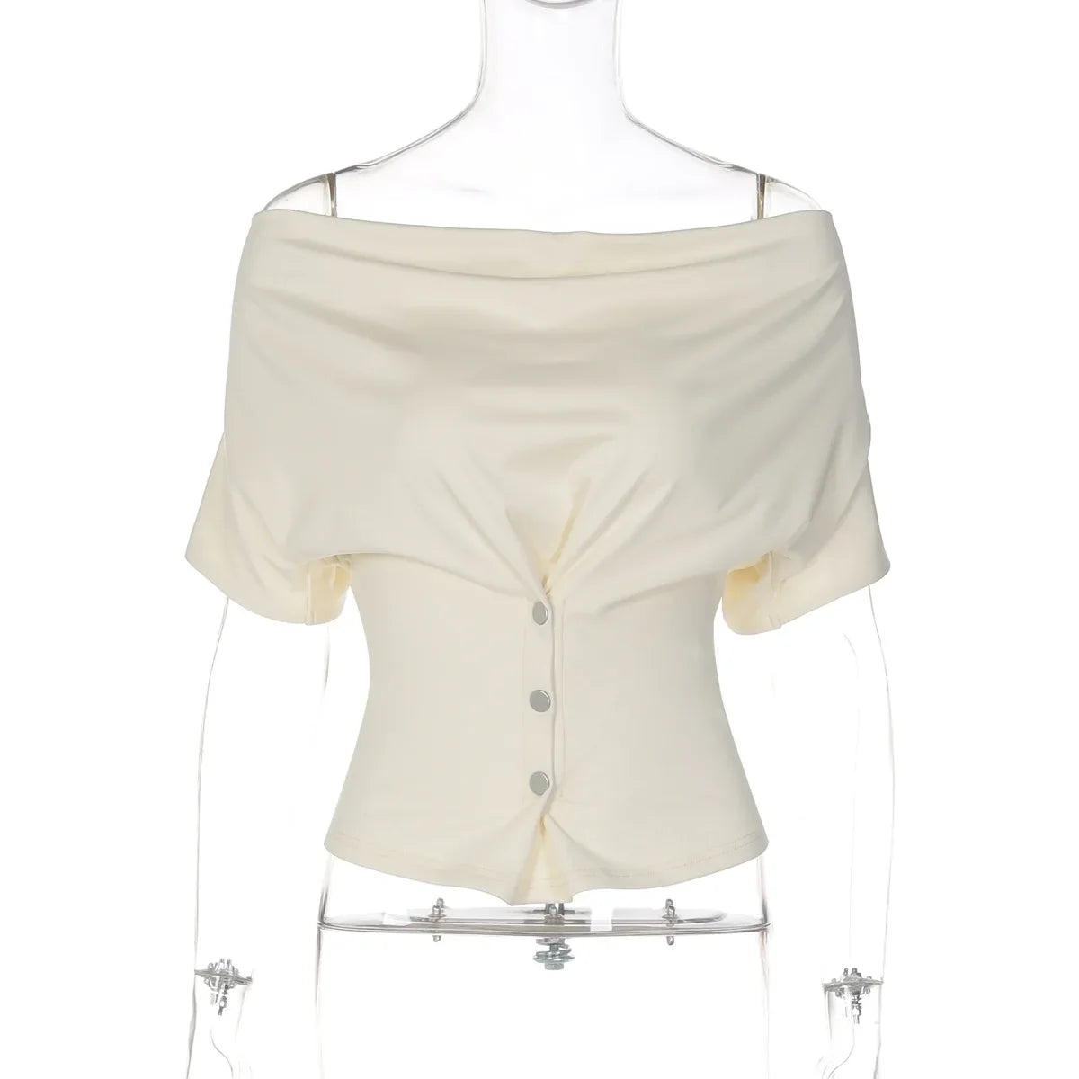FDYOUI Fashion Casual Swinging Collar T-shirts Y2K Woman Clothes Short Sleeve Buttons Corset T Shirt Ladies Solid Crop Tops Tees