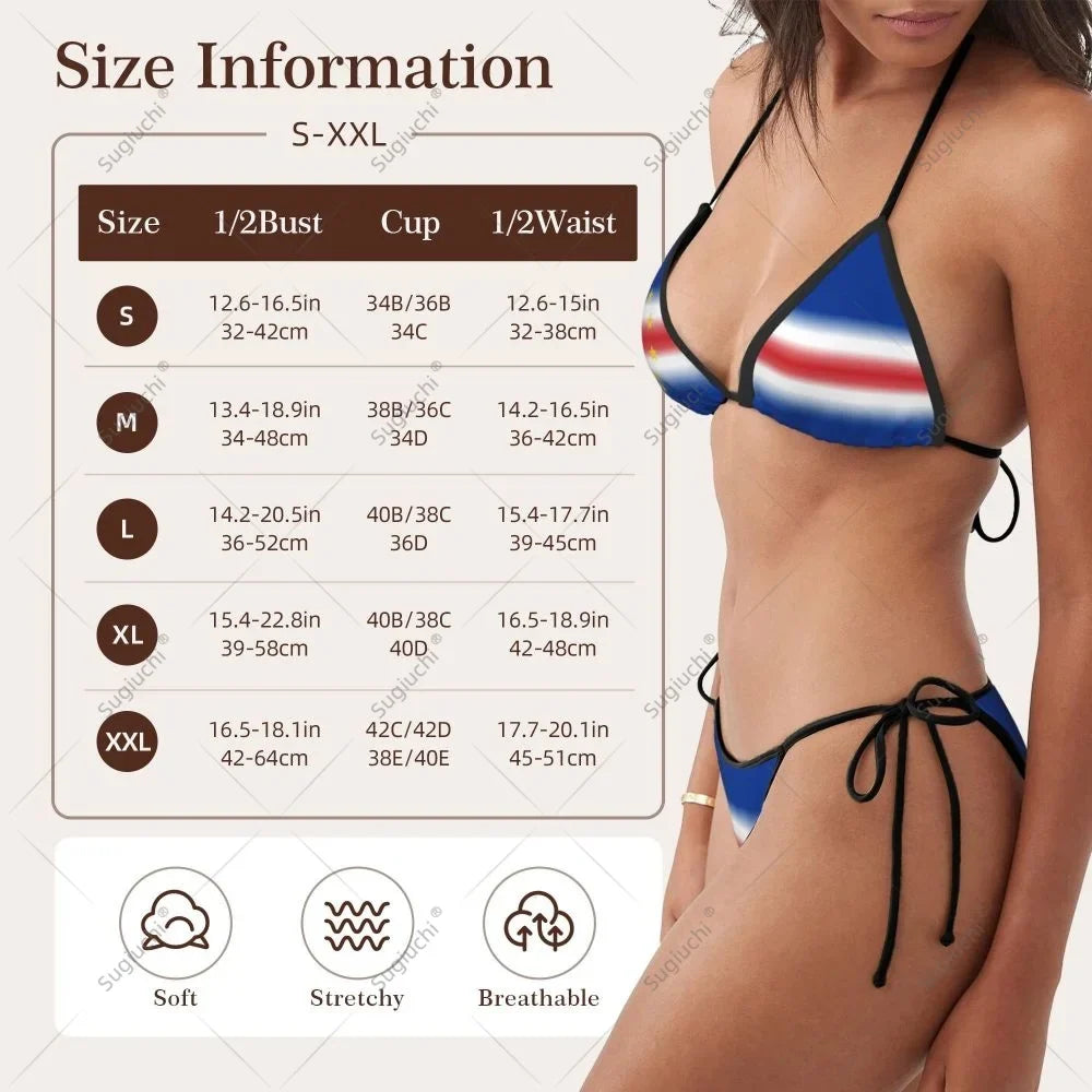 Women Girls Bikini Cape Verde Flag Swimsuit Sets Three Point Beachwear Swimming Bathing Beach Party Suits Sexy Mujer