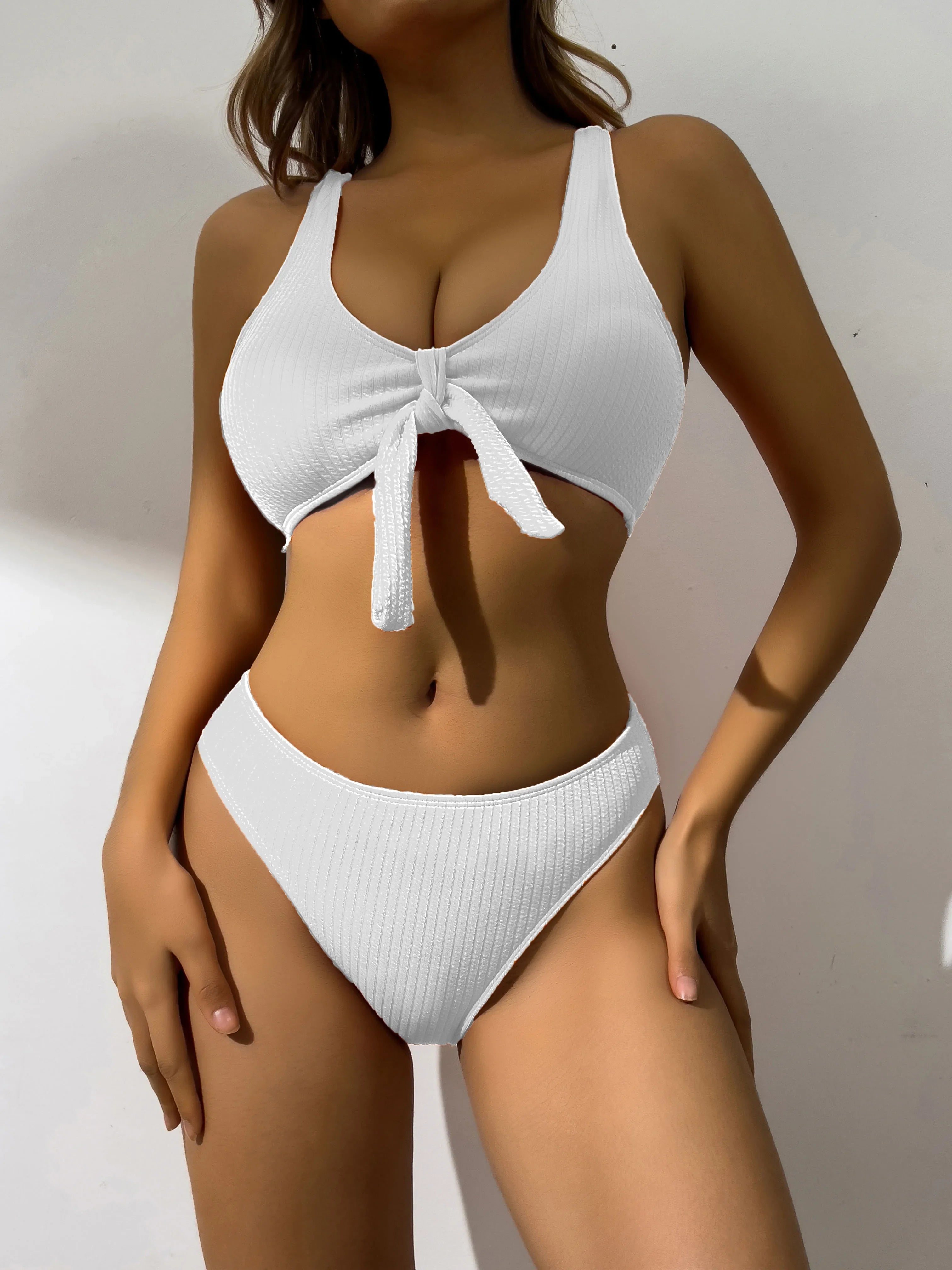 2026 Bowknot Sporty Bikinis Solid Swimwear Female Sexy Swimsuit Women Bathers Bathing Swimming Swim Suit Beachwear