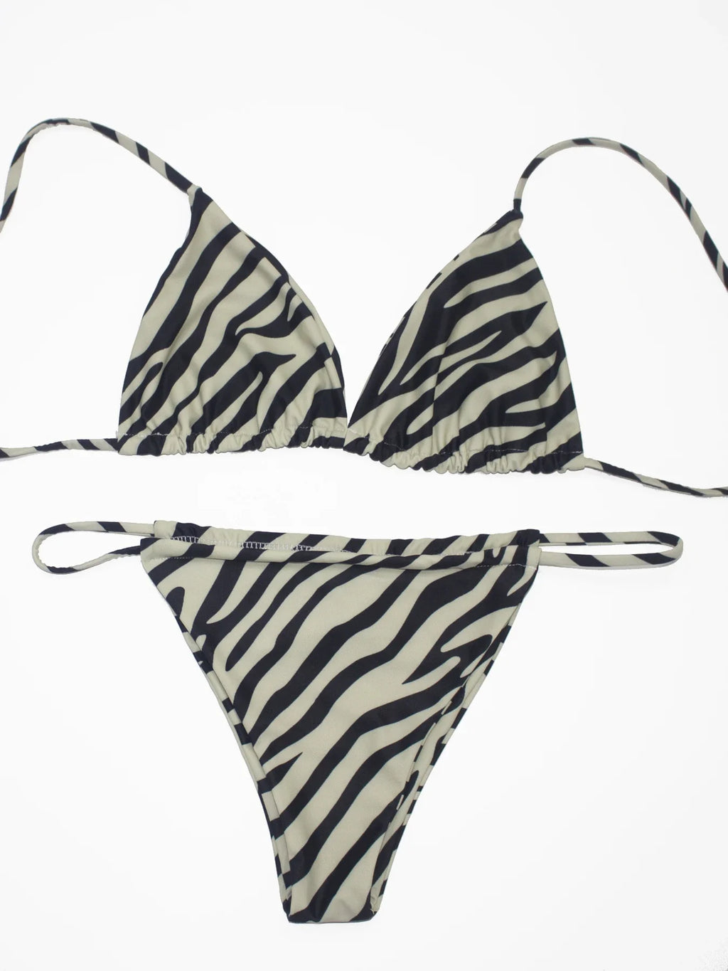 Women's Zebra Stripe Print Bikini Set Casual Sexy Backless Tie Swimwear Top Beach Vacation Two-Piece Swimsuit