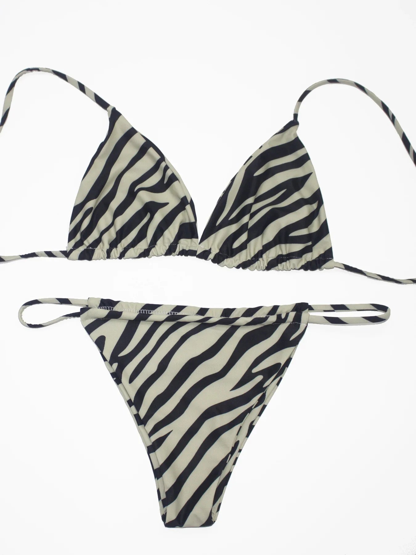 Women's Zebra Stripe Print Bikini Set Casual Sexy Backless Tie Swimwear Top Beach Vacation Two-Piece Swimsuit