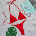5 Colors Sexy Bikini Women Solid Swimwear Swimsuit Metal Chain Weave Straps Bikinis Set Bathing Suit Beach Bikini Female Thong