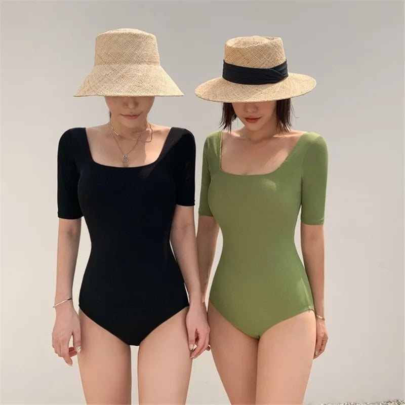 New Korea Sexy Mesh Cut Hollow Out High Waist Swimsuit Lady Monokini One Piece Swimwear Women Swim Bath Suit