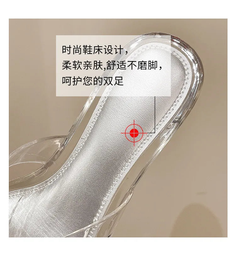 2026 Summer Jelly Shoes Women Fashion Sandals Low Heel Square Toe Girls Street Flip Flops Transparent Color Female Slippers