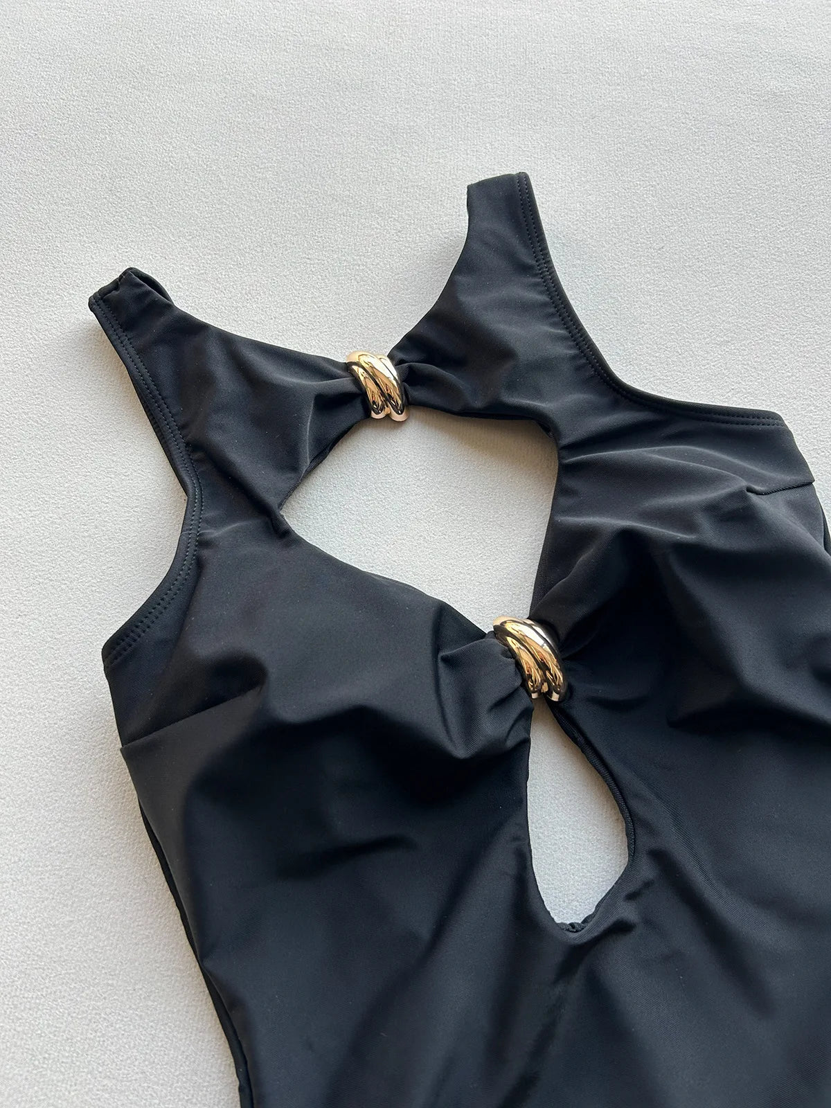2026 New Summer Women Sexy Hollow Out One-piece Suit Swimwear Bodysuit Ring Decor Swimsuit High Waist Push Up Monokini Beachwear