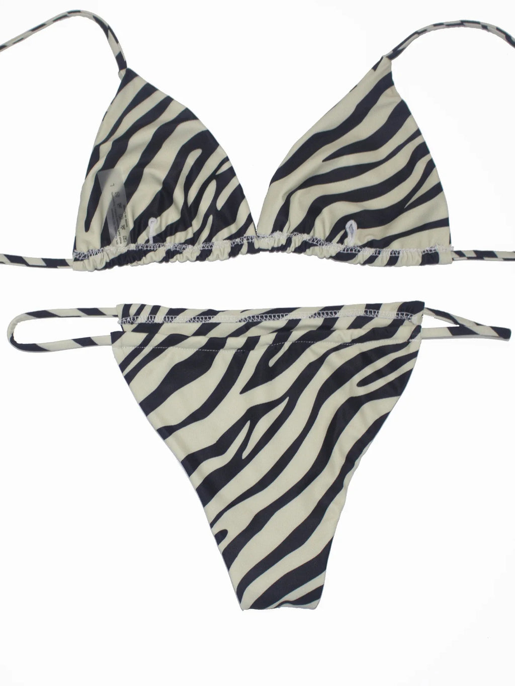 Women's Zebra Stripe Print Bikini Set Casual Sexy Backless Tie Swimwear Top Beach Vacation Two-Piece Swimsuit