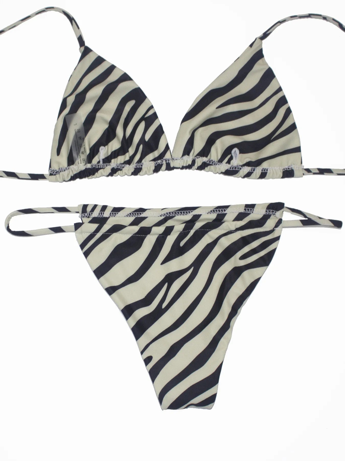 Women's Zebra Stripe Print Bikini Set Casual Sexy Backless Tie Swimwear Top Beach Vacation Two-Piece Swimsuit