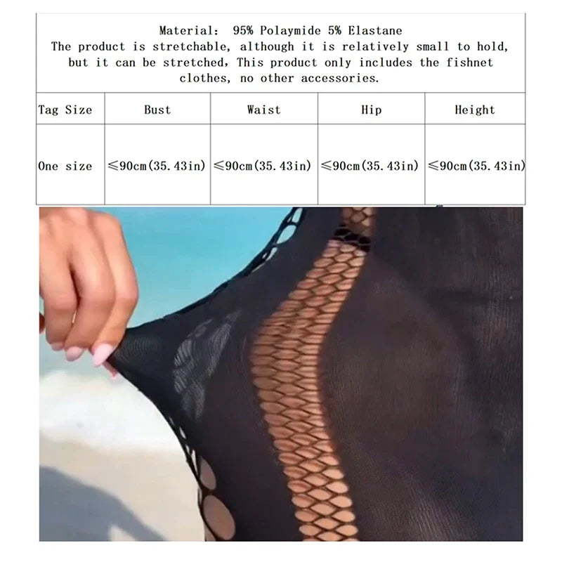 Fishnet Women Sexy Beach Cover Up Dress Women Stretch See Through Sleeveless without Bikini Swimsuit Coverup Mini Beachwea