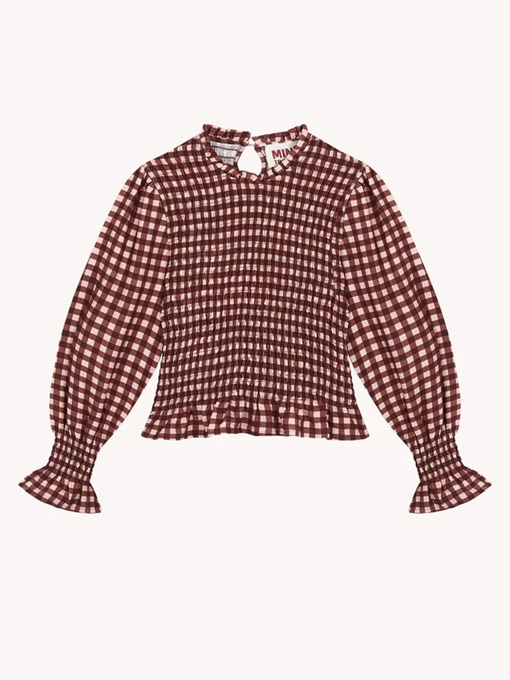 Women Fashionable Casual Round Neck Smocked Bubble 3/4 Sleeve Tops Summer Fall Plaid Print Ruffled T-shirts