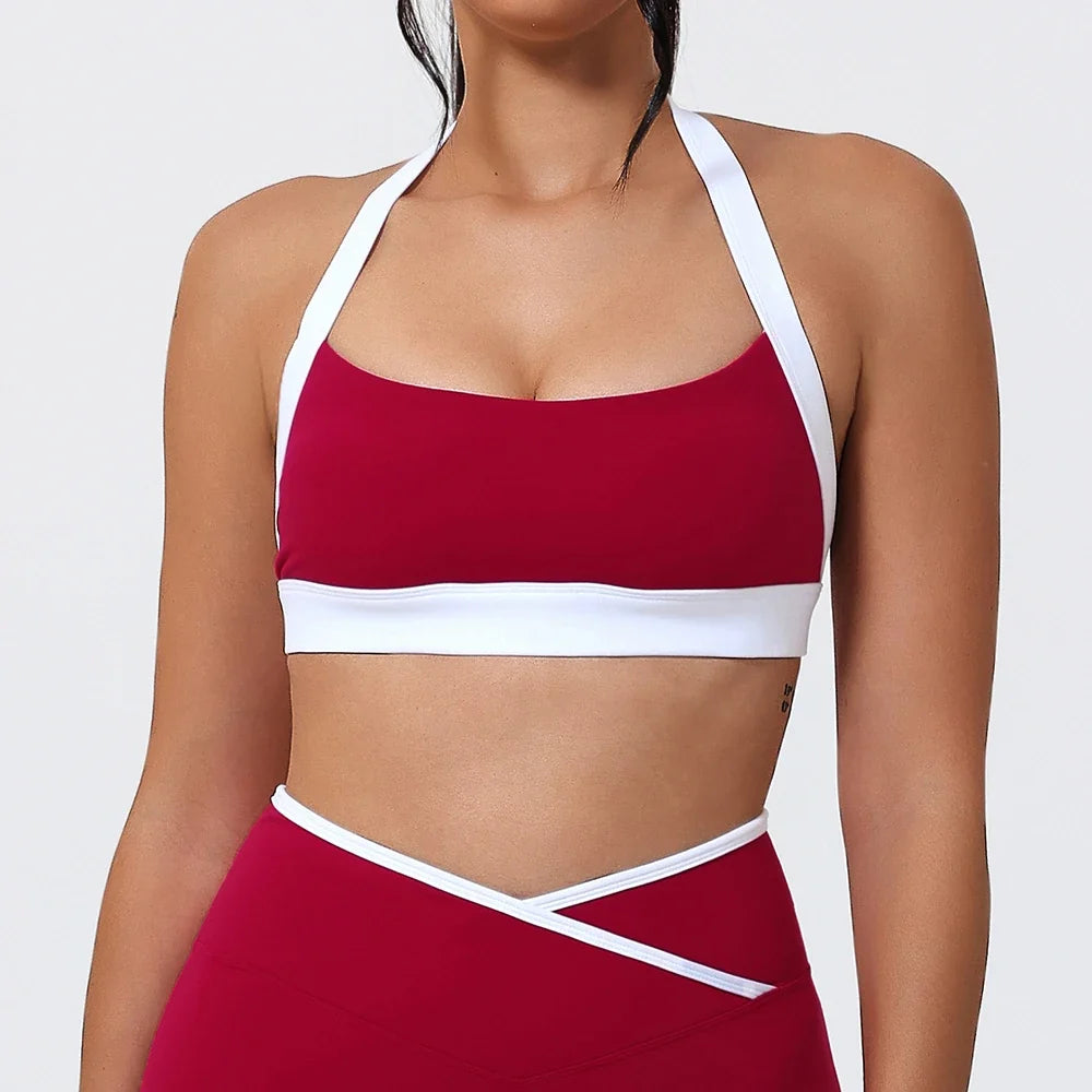 Women Halter Sports Bra Push Up Strappy Sexy Open Back Gym Crop Top Padded Women's Underwear Fitness Workout Yoga Tank Tops